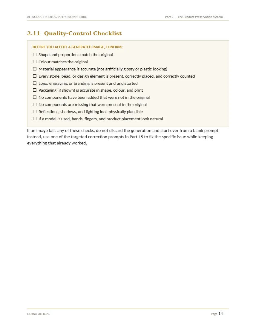 Quality-control checklist page from Part 2